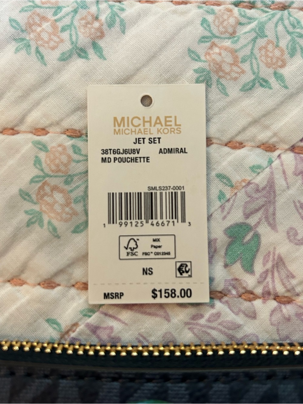 MICHAEL KORS Jet Set Fruit Print MK Logo Medium Pouchette In ADMIRAL BLUE NWT - Picture 2 of 13